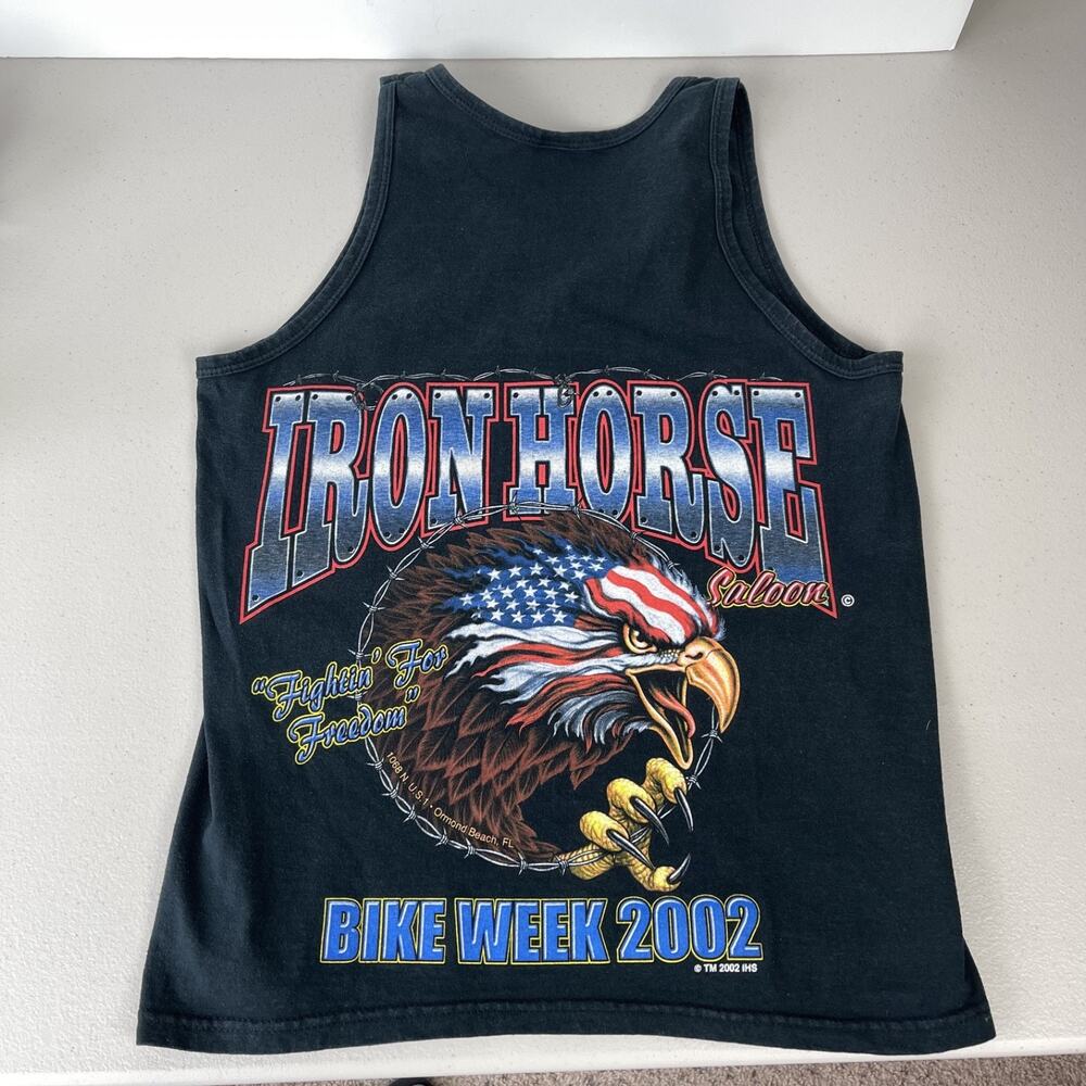 Vintage Iron Horse Saloon Bike Week 2002 Tank Top Eagle American Flag Mens Small
